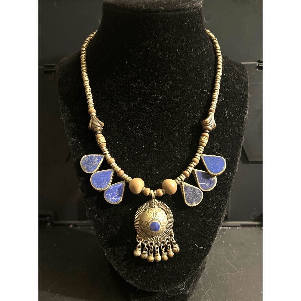 Rare Vintage Boho Kuchi Banjara Tribal Afghan Handmade Lapis Lazuli Necklace